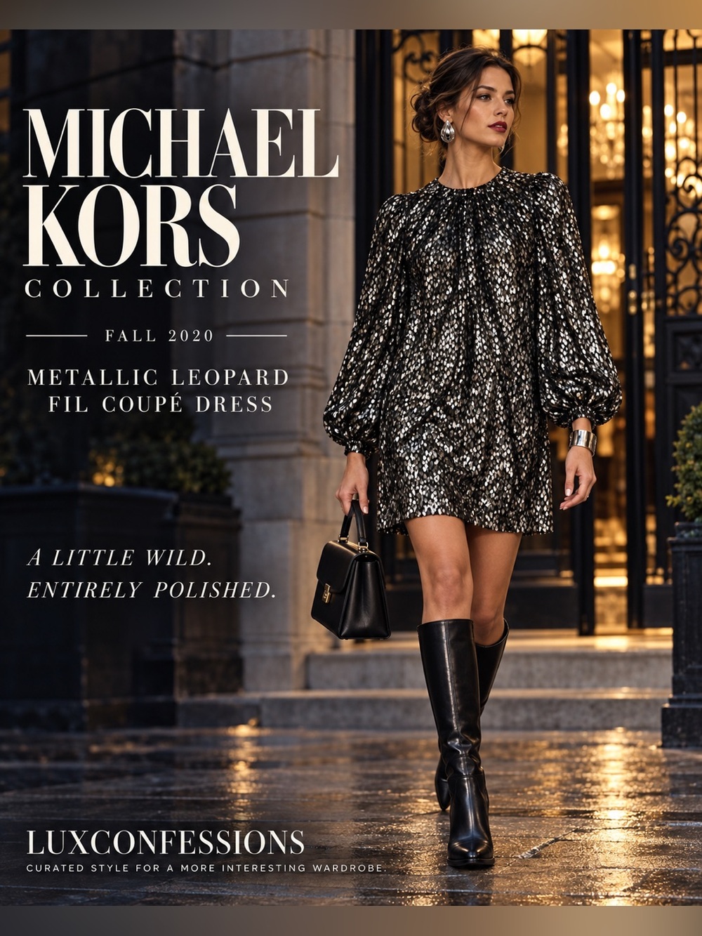 Michael Kors Collection Metallic Leopard Fil Coupe Silk Mini Dress US 8 Italy